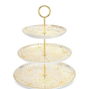 Talianna Lilypad 3 tier stand in white porcelain and 24k gold